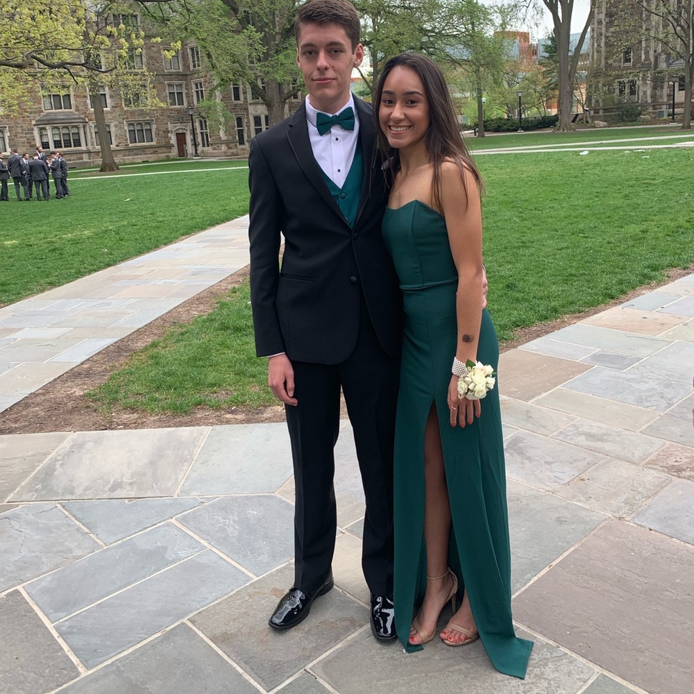 Strapless and backless hunter green  prom dress